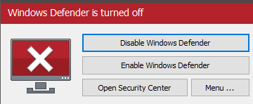 DControl showing Windows Defender turned off